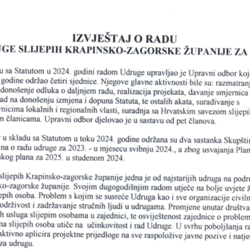 Izvještaj o radu Udruge slijepih KZŽ